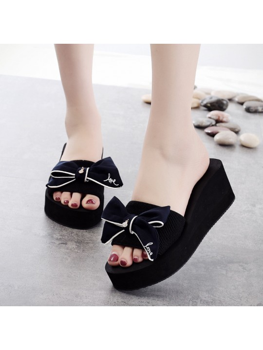 Women Fashion Wedge Bow Slippers