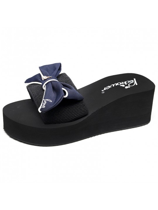 Women Fashion Wedge Bow Slippers