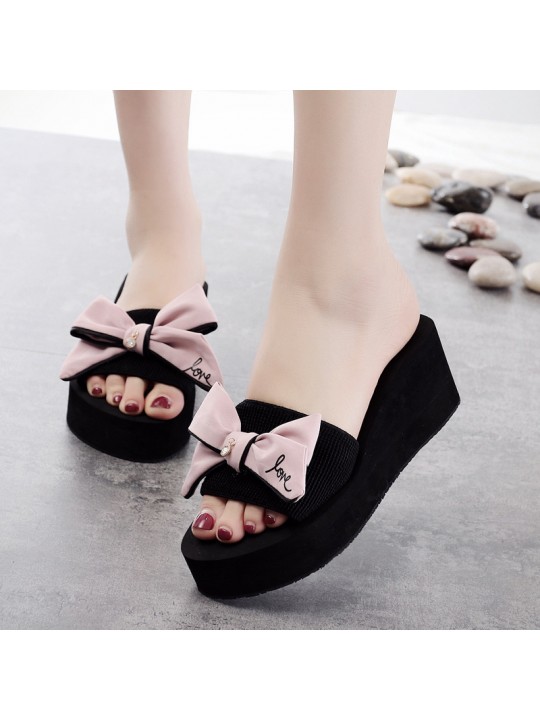 Women Fashion Wedge Bow Slippers