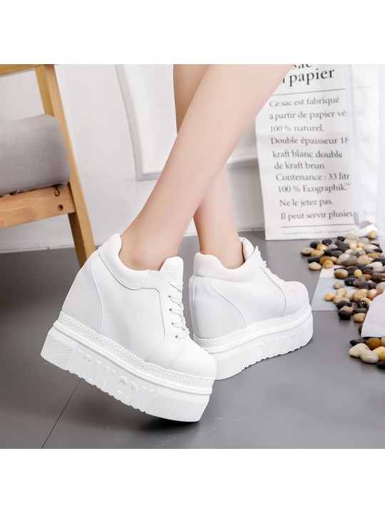 Women Fashion Casual PU Floral Printed Thick-Soled Lace-Up Canvas Sneakers