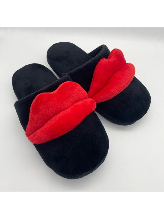 Simple Fashion Creative Plush Red Couple Home Flat Slippers