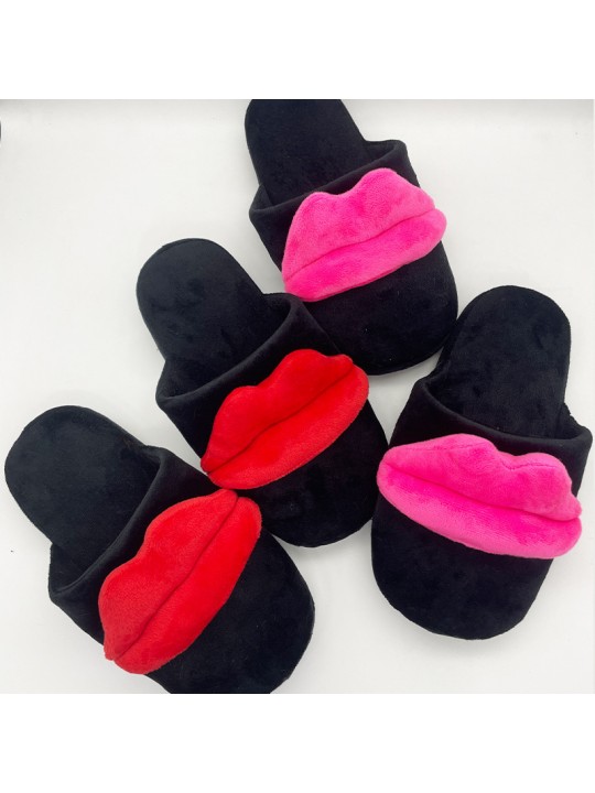 Simple Fashion Creative Plush Red Couple Home Flat Slippers