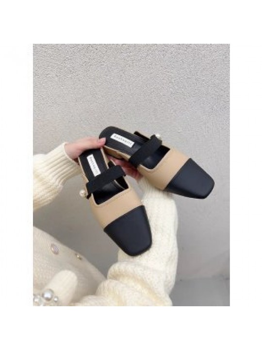 Women Fashion Casual Color Block Cover Toe Chunky Heel Muller Shoes