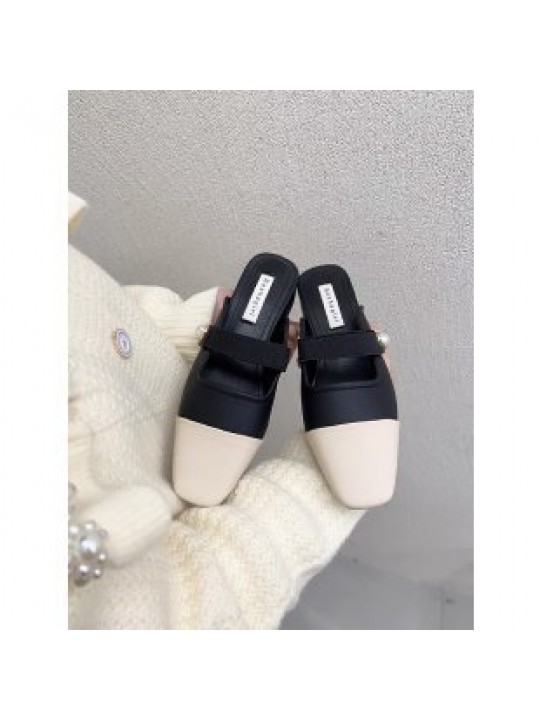 Women Fashion Casual Color Block Cover Toe Chunky Heel Muller Shoes