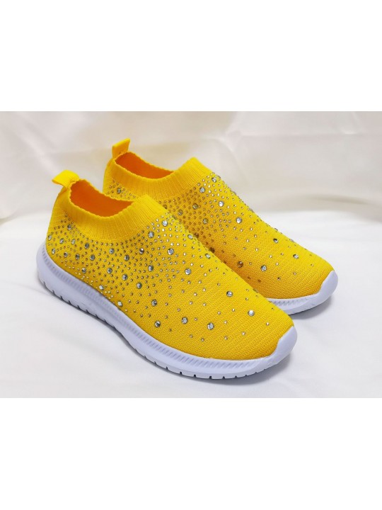 Women Fashion Solid Color Plus Size Rhinestone Flying Woven Round-Toe Sneakers