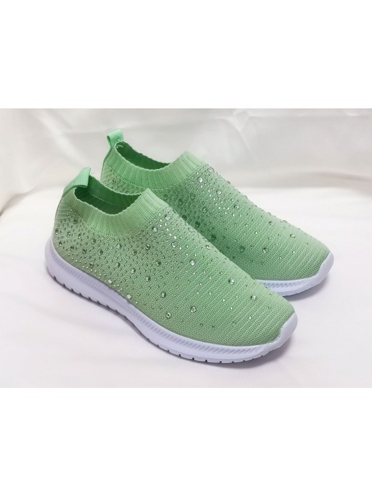 Women Fashion Solid Color Plus Size Rhinestone Flying Woven Round-Toe Sneakers