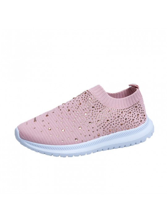 Women Fashion Solid Color Plus Size Rhinestone Flying Woven Round-Toe Sneakers