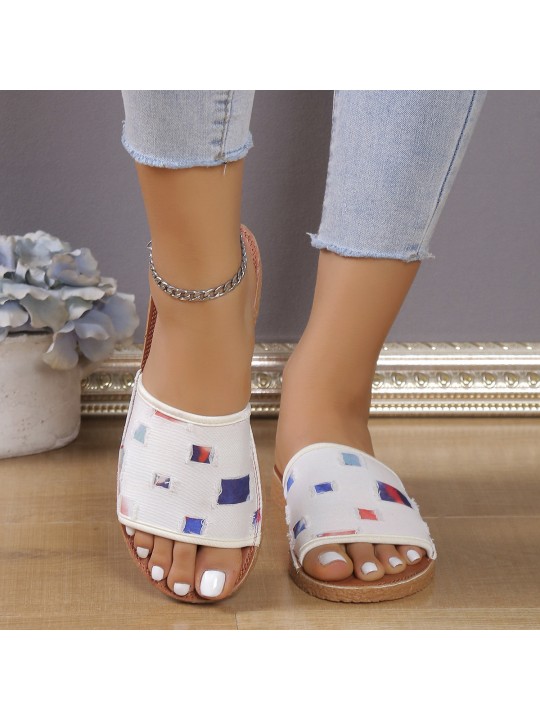 Women Fashion Plus Size Casual Patch Round Toe Flat Slippers