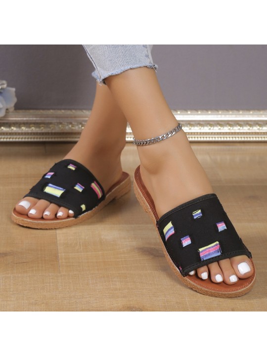 Women Fashion Plus Size Casual Patch Round Toe Flat Slippers