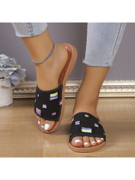 Women Fashion Plus Size Casual Patch Round Toe Flat Slippers