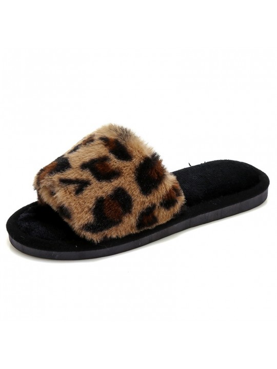 Autumn And Winter Women Fashionable Plus Size Leopard Plush Round Flat Slippers