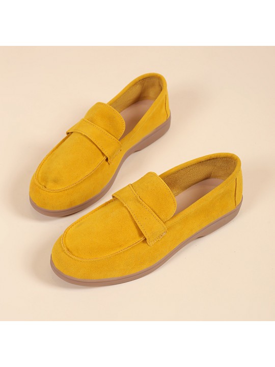 Women Retro Plus Size Solid Color Round Toe Flat Loafers