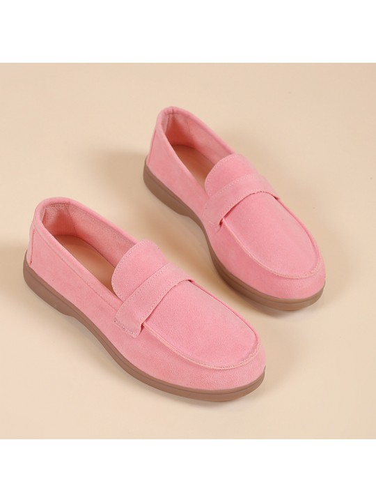 Women Retro Plus Size Solid Color Round Toe Flat Loafers