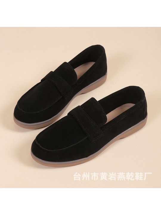 Women Retro Plus Size Solid Color Round Toe Flat Loafers