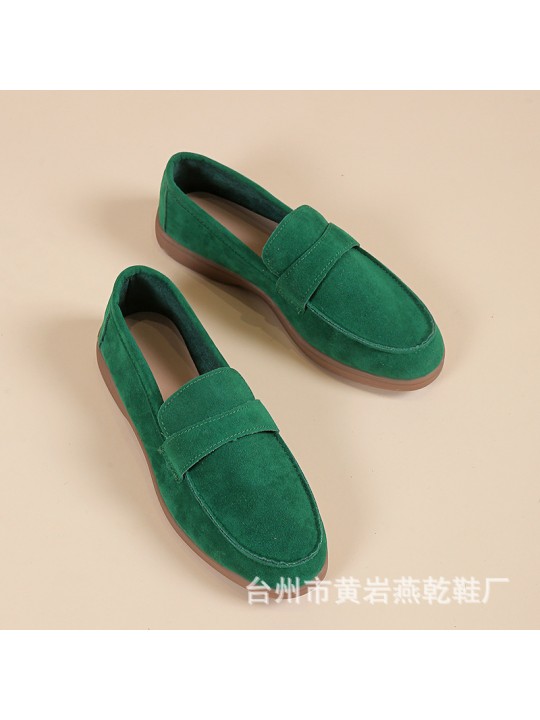 Women Retro Plus Size Solid Color Round Toe Flat Loafers