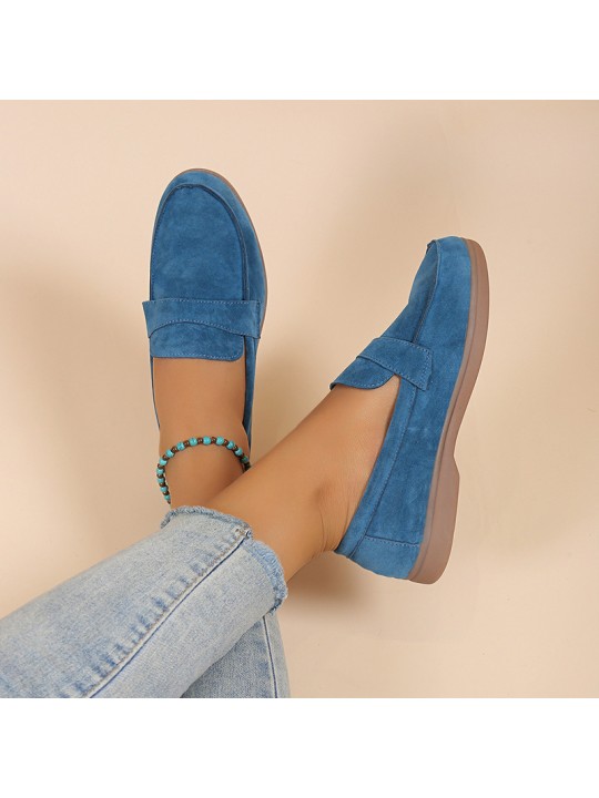 Women Retro Plus Size Solid Color Round Toe Flat Loafers