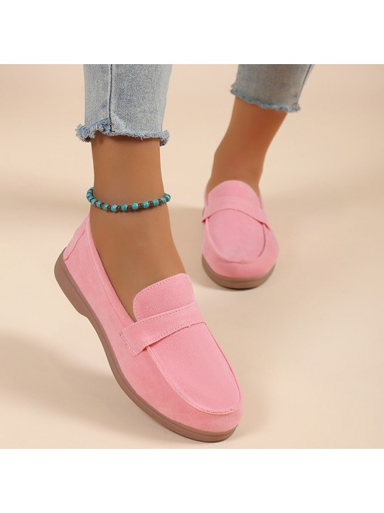 Women Retro Plus Size Solid Color Round Toe Flat Loafers