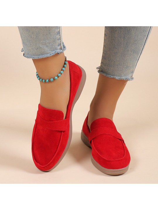 Women Retro Plus Size Solid Color Round Toe Flat Loafers