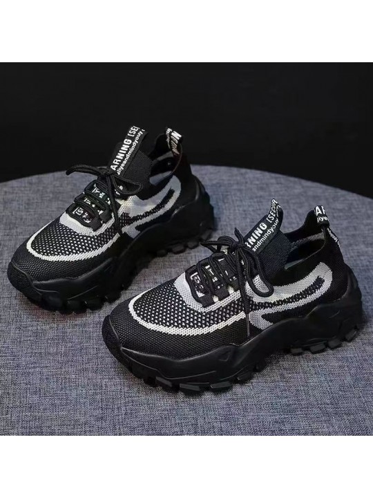 Women Fashion Casual Breathable Mesh Lace-Up Thick-Soled Sneakers