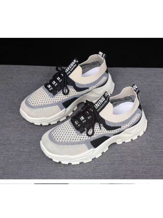 Women Fashion Casual Breathable Mesh Lace-Up Thick-Soled Sneakers