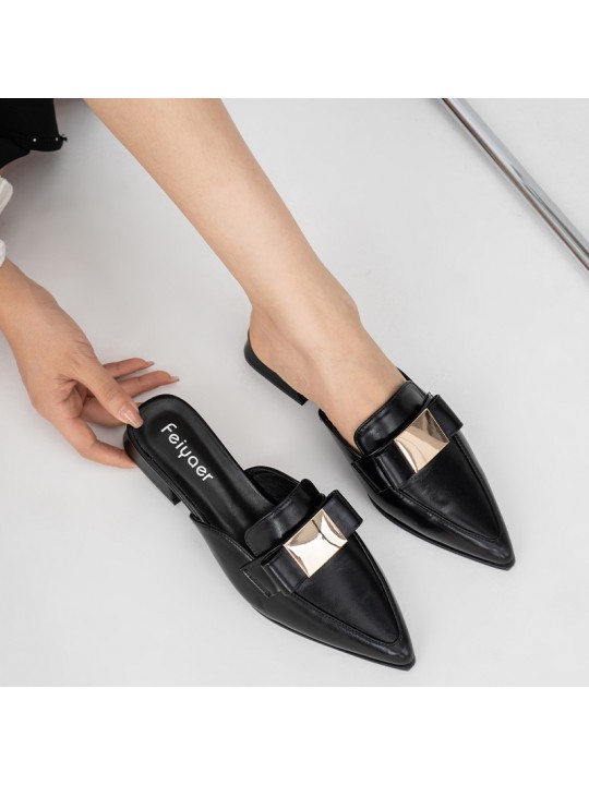 Women Fashion Plus Size Pointed Toe Metal Buckle Mule Shoes