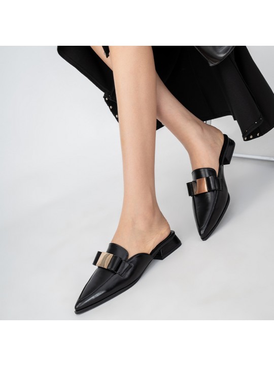 Women Fashion Plus Size Pointed Toe Metal Buckle Mule Shoes