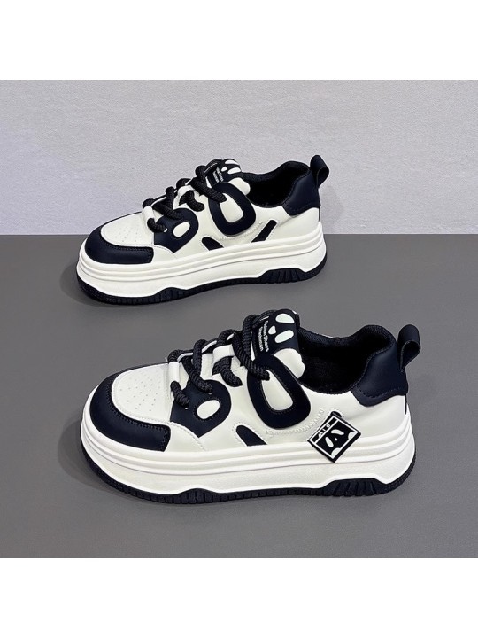 Women Fashion Casual Round Toe Color Block Thick-Soled Sneakers