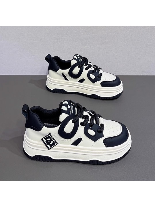 Women Fashion Casual Round Toe Color Block Thick-Soled Sneakers