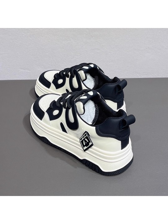 Women Fashion Casual Round Toe Color Block Thick-Soled Sneakers