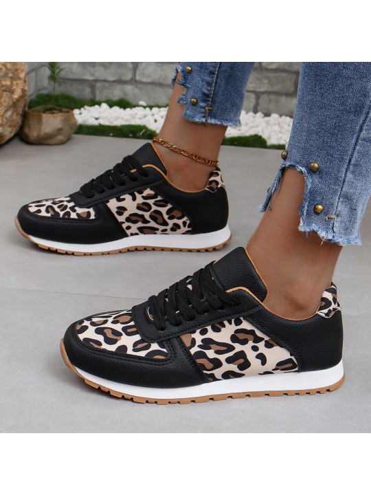 Women Casual Plus Size Leopard Print Thick-Soled Sneakers