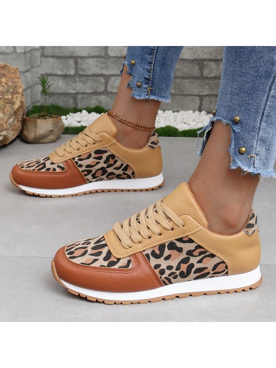 Women Casual Plus Size Leopard Print Thick-Soled Sneakers