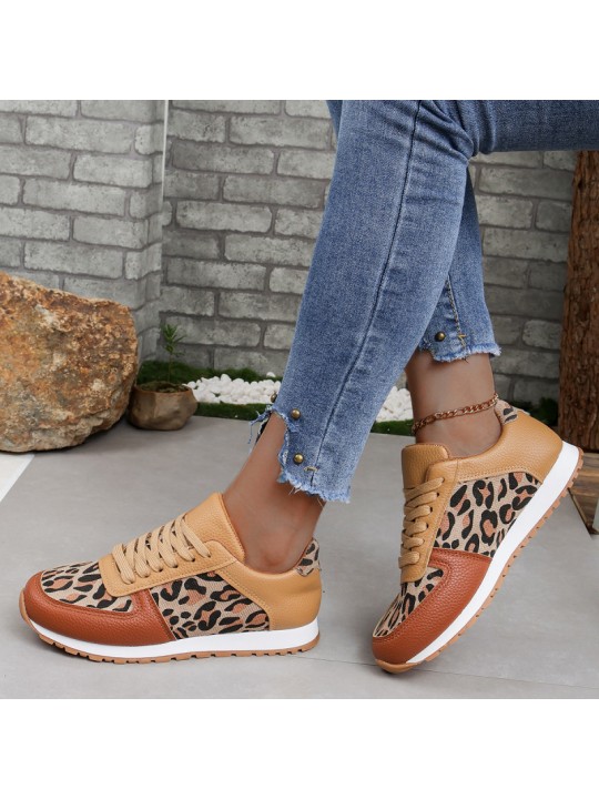 Women Casual Plus Size Leopard Print Thick-Soled Sneakers