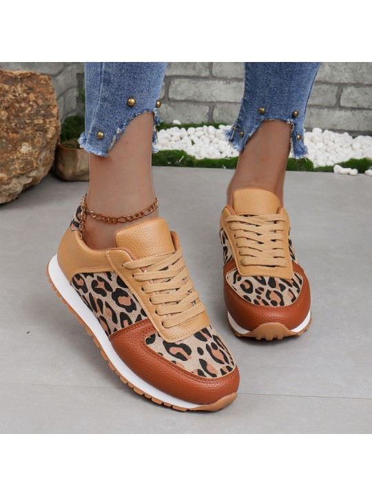 Women Casual Plus Size Leopard Print Thick-Soled Sneakers