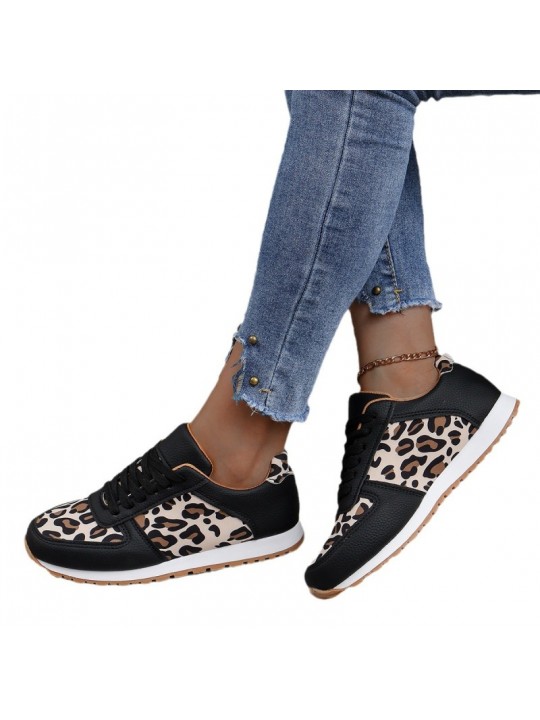 Women Casual Plus Size Leopard Print Thick-Soled Sneakers