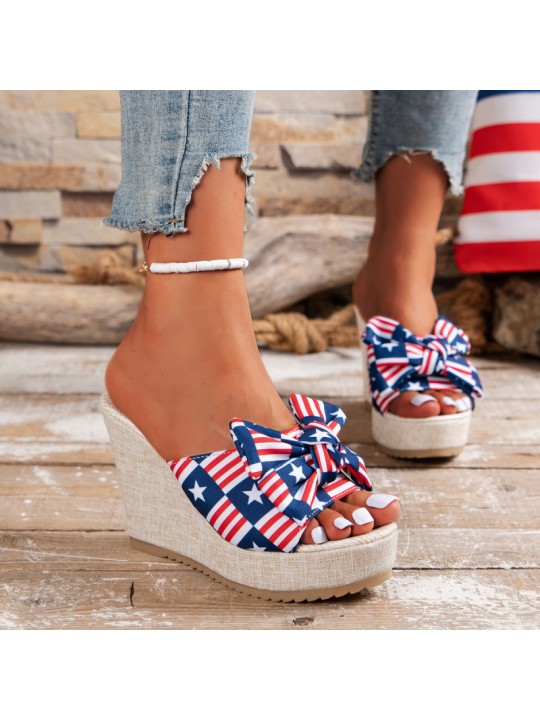 Summer Women Fashion Plus Size Platform Wedge Heel Star Bow Slippers