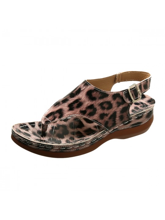 Women Fashion Plus Size Leopard Print Round Toe Thong Sandals