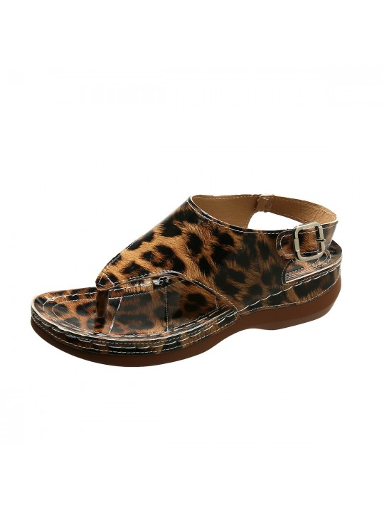 Women Fashion Plus Size Leopard Print Round Toe Thong Sandals