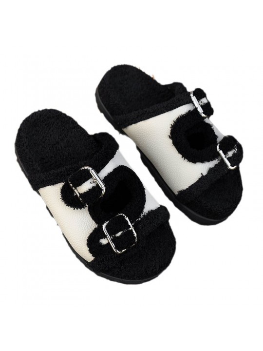 Women Fashion Plus Size Plush Belt Buckle Thick-Soled Round Toe Slippers