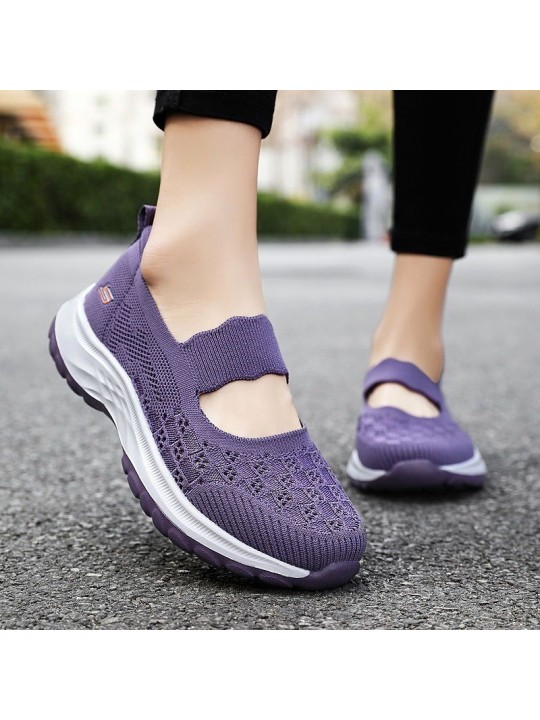 Women Casual Plus Size Hollow-Out Fly-Woven Breathable Walking Style Sneaker