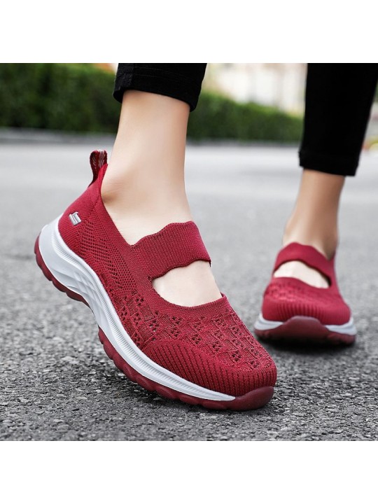 Women Casual Plus Size Hollow-Out Fly-Woven Breathable Walking Style Sneaker