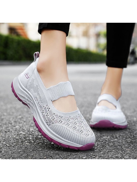 Women Casual Plus Size Hollow-Out Fly-Woven Breathable Walking Style Sneaker