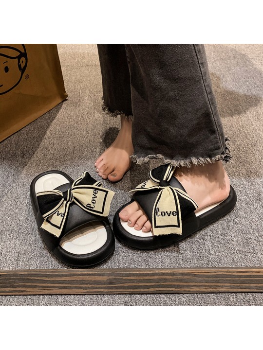 Summer Women Fashion Plus Size Bow Round Toe Flat Slippers