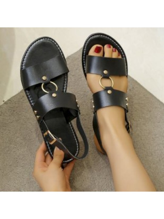 Summer Women Casual Plus Size Solid Color Round Toe Flat Slippers