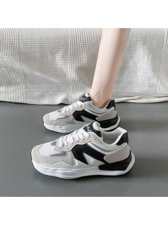 Summer Women Casual Color Block Round Toe Lace-Up Thick-Soled Sneaker