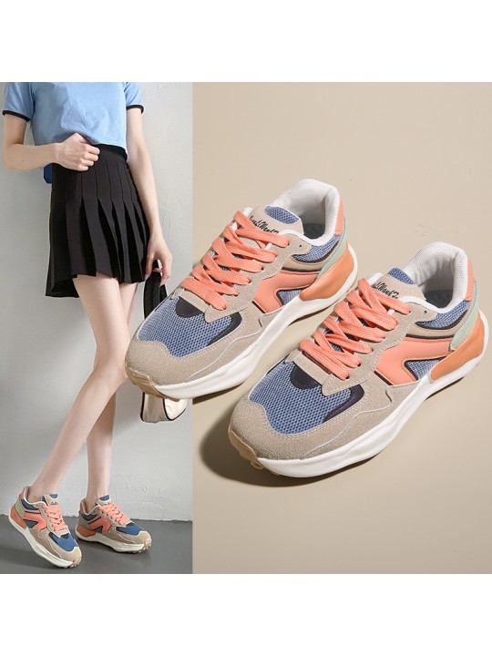 Summer Women Casual Color Block Round Toe Lace-Up Thick-Soled Sneaker