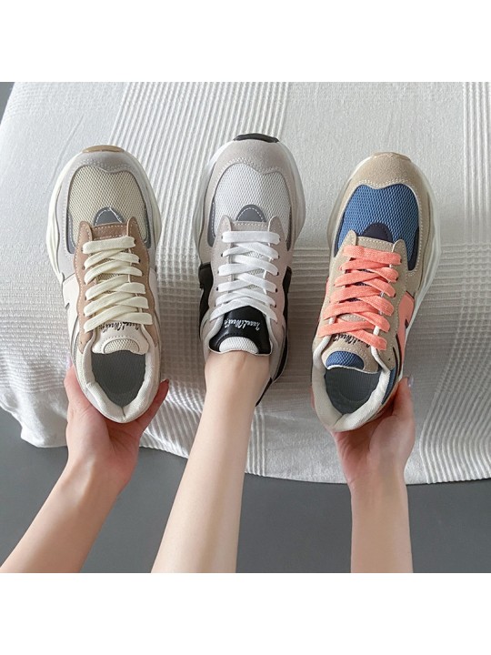 Summer Women Casual Color Block Round Toe Lace-Up Thick-Soled Sneaker