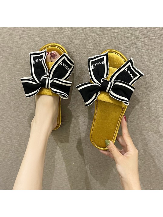 Summer Women Fashion Satin Bow Round Toe Flat Slippers