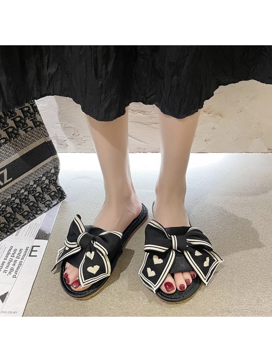 Summer Women Fashion Satin Bow Round Toe Flat Slippers