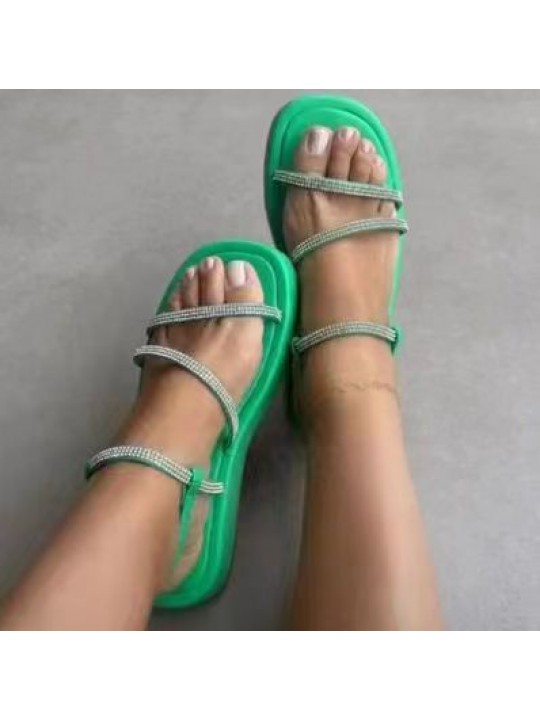 Summer Women Casual Solid Color Plus Size Thin Belt Hollow Round Toe Thick-Soled Sandals