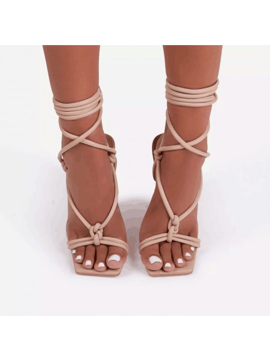 Women Fashion Sexy Plus Size Solid Color Cross Strap Square Toe High Heeled Sandals